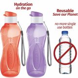MILTON Water Bottle Kids Reusable Leakproof 12 Oz Plastic Wide Mouth Large Big Drink Bottle BPA & Leak Free with Handle Strap Carrier for Cycling Camping Hiking Gym Yoga - Set of 6