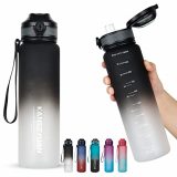 32 oz Water Bottle with Scale Marker, 1Liter Large Capacity Motivational Water Bottles BPA Free, Tritan Material, Flip Lid, Leakproof Security Lock for Fitness Gym Camping Cycling Traveling Office School (Gradient)
