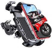 TEUMI Bike Phone Mount, 360° Rotatable Motorcycle Phone Mount [One-Hand Operation], Bike Phone Holder for ATV MTB Scooter Compatible with iPhone 15 14 13 Pro Max 12 Mini 11 XS, 4.7''-6.7'' Phone