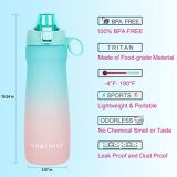 32oz Daily Cute Water Bottle with Handle, Reusable Tritan Plastic BPA Free Leakproof Water Jug, 1 Liter(1000ml) Frosted Fast-Flow Drinking Bottle for School, Work, Travel, Gym and Outdoor Sports (32oz/1000ml, Green to Pink)