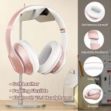 Wireless Bluetooth Headphones Over Ear Glynzak 65H Playtime HiFi Stereo Headset with Microphone and 6EQ Modes Foldable Bluetooth V5.3 Headphones for Travel Smartphone Computer Laptop Rose Gold