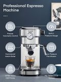 FOHERE Espresso Machine, 15 Bar Espresso and Cappuccino Maker with Milk Frother Steam Wand, Professional Espresso Coffee Machine for Espresso, Cappuccino, Latte and Mocha, Brushed Stainless Steel