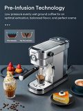 FOHERE Espresso Machine, 15 Bar Espresso and Cappuccino Maker with Milk Frother Steam Wand, Professional Espresso Coffee Machine for Espresso, Cappuccino, Latte and Mocha, Brushed Stainless Steel