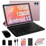 Oangcc Android 13 Tablet 10 Inch Tablets with 12GB RAM +128GB ROM +1TB Expanded Octa-Core 2023 Newest, 2 in 1 Tablet with Keyboard Mouse 5G WiFi Bluetooth GMS Certified GPS (Rose Gold)