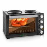 NutriChef, Toaster Oven, Convection Oven Countertop, Pizza and Rotisserie Roaster Cooker & Grill, W/ Oven Timer, 2-in-1 Dual Hotplate, Includes Baking Tray, Skewers, Handles