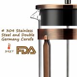 French Press, Premium 8 Cup 34-Ounce No Grounds Coffee Tea Maker, 4 Level Filtration System & Extra 4 Filters Screen, 2 Spoons for Measuring and Mixing, Heat-Resistant Borosilicate Glass