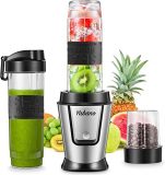 Yabano Personal Blender with 2 x 20oz Travel Bottle and Coffee/Spices Jar, Portable Smoothie Blender and Coffee Grinder in One, 500W Single Serve Blender for Shakes and Smoothies, BPA free (Black)