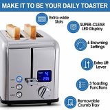 Toaster 2 Slice, CUSIMAX Stainless Steel Toaster with Large LED Display, Bread Toaster 1.5'' Extra-wide Slots with 6 Browning Settings, Cancel/Bagel/Defrost Function, Removable Crumb Tray, Silver