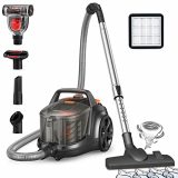 Aspiron Canister Vacuum Cleaner, 24Kpa Bagless Vacuum Cleaner, 3.7QT Large Dust Cup, Double HEPA Filter, Retractable Cord, 1200W Lightweight Vacuum Cleaner with 5 Tools for Hard Floors, Orange