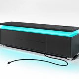 Rolanstar TV Stand with LED Lights & Power Outlet, Modern Entertainment Center for 32/43/50/55/65 Inchs TVs, Universal Gaming LED TV Media Stand with Storage Black & White (Black)