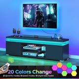 Rolanstar TV Stand with LED Lights & Power Outlet, Modern Entertainment Center for 32/43/50/55/65 Inchs TVs, Universal Gaming LED TV Media Stand with Storage Black & White (Black)