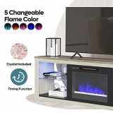 Bestier Fireplace TV Stand for TVs 75 inch TV with 23 inch Electric Fireplace, 70 inch Entertainment Center for Living Room with LED Light Glass Shelves Wash White