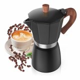BOMPCAFE Moka Pot 300ml-6 Cups Espresso Maker, Italian Stovetop Coffee Makers Percolator, Aluminum, Easy To Use & Clean, Camping Home Use | Black | for Mocha Cappuccinos, Lattes