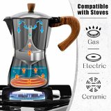 BOMPCAFE Moka Pot 300ml-6 Cups Espresso Maker, Italian Stovetop Coffee Makers Percolator, Aluminum, Easy To Use & Clean, Camping Home Use | Black | for Mocha Cappuccinos, Lattes