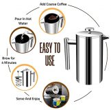 KICHLY - 50 OZ French Press, 100% Stainless Steel Double Walled Insulated Coffee Press with Fine Filters, Espresso & Tea Maker - Silver