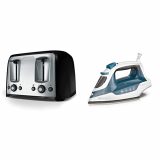 BLACK+DECKER Toaster, 4 Slice, Extra Wide Slots for Bagels and Artisan Breads, Black & IR06VC Black+Decker Easy Steam Compact Iron, Professional EvenSteam Non-Stick Soleplate, Blue/White, IR06VC, Blue
