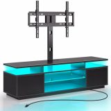 Rolanstar TV Stand with Mount and Power Outlet 59.1", Swivel TV Stand Mount for 32/45/55/60/65/70 inch TVs, Height Adjustable Modern Entertainment Center with Storage & LED Lights, Black TV Table