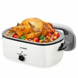 26 Quart Electric Roaster Oven with Visible & Self-Basting Lid, Large Turkey Roaster Oven with Defrost & Warm Function, Adjustable Temperature, Removable Pan & Rack, Stainless Steel, White