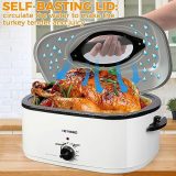 26 Quart Electric Roaster Oven with Visible & Self-Basting Lid, Large Turkey Roaster Oven with Defrost & Warm Function, Adjustable Temperature, Removable Pan & Rack, Stainless Steel, White