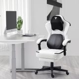 Vigosit Gaming Chair with Heated Massage Lumbar Support, Ergonomic Gaming Computer Chair with Pocket Spring Cushion and Footrest, Recliner High Back PC Chair for Adult, 330lbs, White