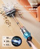 Laresar 550W/45Kpa Cordless Vacuum Cleaner, 60 Mins Powerful Vacuum, Touch Screen, Wall Mount Charging, 1.5 L Dustcup, Anti-Tangle Rollor, Upright Vacuum Cleaner for Carpets, Hard Floors, Pet Hair