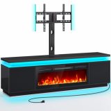 Rolanstar Fireplace TV Stand with Led Lights and Power Outlets, TV Stand Mount with Electric Fireplace, Black Entertainment Center for 45/50/55/60/65/70 inch TVs, Modern TV Console for Living Room
