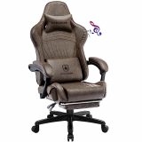 GTPLAYER Gaming Chair, Computer Chair with Footrest and Bluetooth Speakers, High Back Ergonomic Music Gamer Chair, Reclining Game Chair with Linkage Armrests for Adults and Kids (Light Brown)